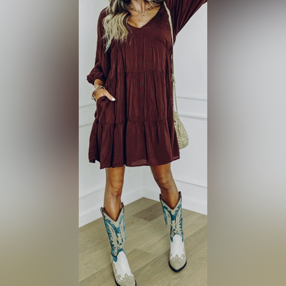 Chocolate Mini Dress/IMPRESSIONS MAGIC CITYSCAPE - Size Small